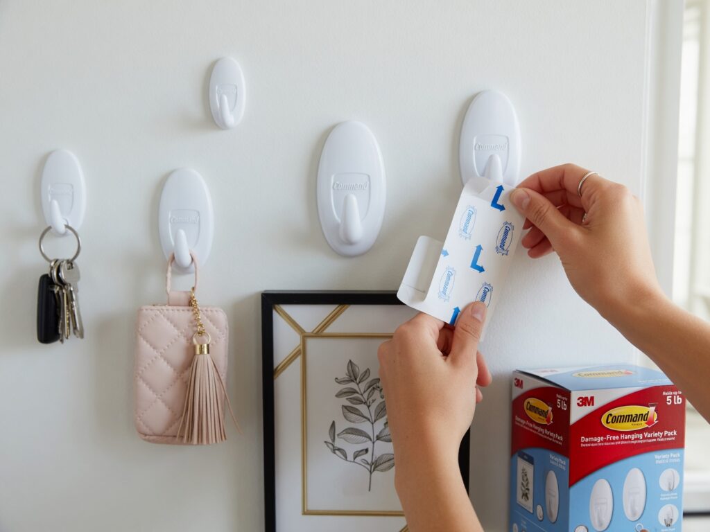 How to install Command hooks in rental apartment for damage-free wall 
organization - tutorial demonstration