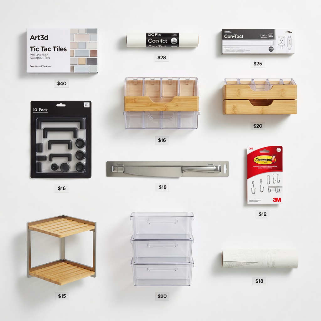 Complete shopping list of rental kitchen makeover products with exact costs 
ranging from $12 to $45 per item